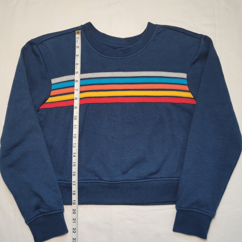 Vanilla Star Navy Blue Retro Rainbow Stripe Cropped Sweatshirt Small - Picture 5 of 8